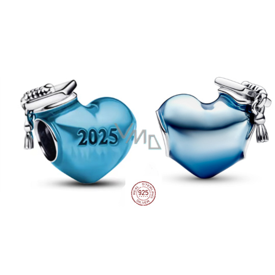 Charm Sterlingové stříbro 925 Gradace Modré promoční srdce 2025, korálek na náramek gradace