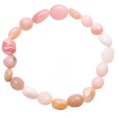 Opál růžový náramek elastický přírodní kámen, troml 8 x 12 mm nepravidelný tvar / 16 - 17 cm, kámen královny, přitažlivosti, ženské intuice a krásy