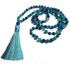 108 Mala Achát modrý náhrdelník, meditační šperk, přírodní kámen vázaný, elastický, korálek 8 mm