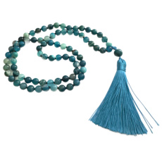 Achát modrý náhrdelník, přírodní kámen vázaný 80 + 1, elastický, korálek 8 mm, klid - ochrana - síla - harmonie