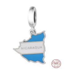 Charm Sterlingové stříbro 925 Nicaragua vlajka - houpající se mapa, přívěsek na náramek cestování Charm Sterlingové stříbro 925 Nicaragua vlajka - houpající se mapa, přívěsek na náramek cestování
