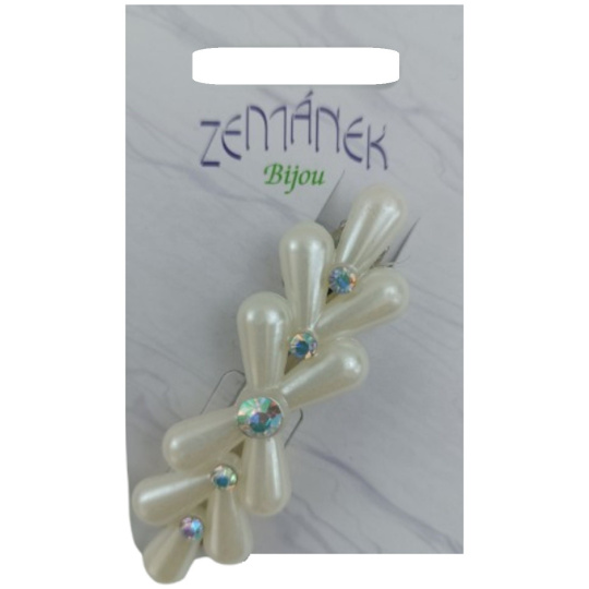 Zemánek Spona bílá s perličkama 7 cm