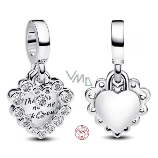 Charm Sterlingové stříbro 925 Dvojitý visací přívěsek s třpytivým srdcem, přívěsek na náramek láska Charm Sterlingové stříbro 925 Dvojitý visací přívěsek s třpytivým srdcem, přívěsek na náramek láska