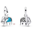 Charm Sterlingové stříbro 925 Mini medailon slon v tyrkysové barvě, přívěsek na náramek zvíře