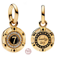 Charm Sterlingové stříbro 925 Las Vegas - 7 herní žeton, pozlacený, přívěsek na náramek cestování Charm Sterlingové stříbro 925 Las Vegas - 7 herní žeton, pozlacený, přívěsek na náramek cestování