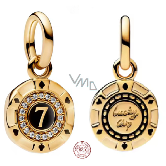 Charm Sterlingové stříbro 925 Las Vegas - 7 herní žeton, pozlacený, přívěsek na náramek cestování Charm Sterlingové stříbro 925 Las Vegas - 7 herní žeton, pozlacený, přívěsek na náramek cestování