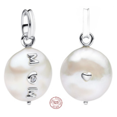 Charm Sterlingové stříbro 925 Mini medailon Máma umělá perla, přívěsek na náramek rodina Charm Sterlingové stříbro 925 Mini medailon Máma umělá perla, přívěsek na náramek rodina