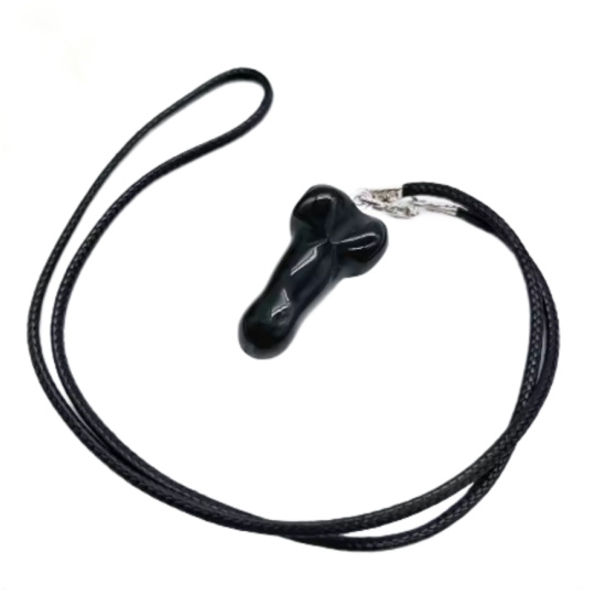Obsidian Penis amulet pro plodnost, přívěsek přírodní kámen ručně broušený 3 cm, kámen záchrany