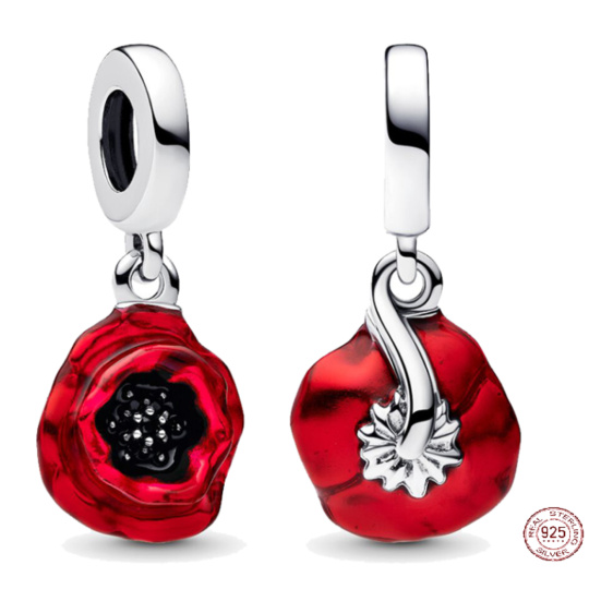 Charm Sterlingové stříbro 925 Vlčí mák, přívěsek na náramek příroda Charm Sterlingové stříbro 925 Vlčí mák, přívěsek na náramek příroda