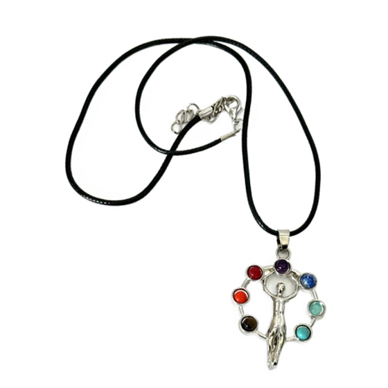 Energetický přívěsek 7 čaker se symbolem Bohyně, přírodní korálky, 1 kus