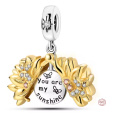 Charm Sterlingové stříbro 925 Rozkvetlá slunečnice s nápisem-jsi moje sluníčko pozlacené, přívěsek na náramek květina