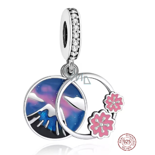 Charm Sterlingové stříbro 925 Japonsko -  Fudži ve stínu sakury, přívěsek na náramek cestování