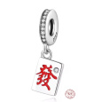 Charm Sterlingové stříbro 925 Čínský znak (fā) štěstí, prosperita, růst nebo zisk. symbol dobrého osudu, přívěsek na náramek cestování