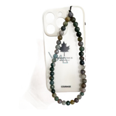 Achát Indický přívěsek na mobilní telefon proti ztrátě, přírodní kámen korálek 8 mm / 26,5 cm, symbolizuje element země