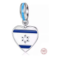 Charm Sterlingové stříbro 925 Izraelská vlajka, srdce s Davidovou hvězdou, přívěsek na náramek cestování