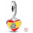Charm Sterlingové stříbro 925 Španělsko – vlajka v srdci, přívěsek na náramek cestování