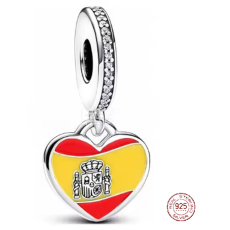 Charm Sterlingové stříbro 925 Španělsko – vlajka v srdci, přívěsek na náramek cestování
