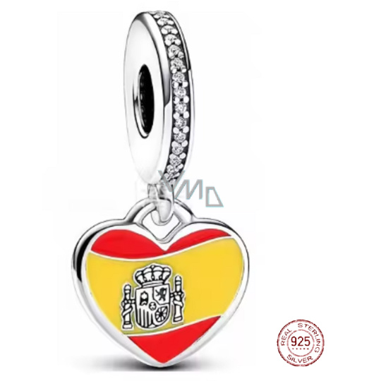 Charm Sterlingové stříbro 925 Španělsko – vlajka v srdci, přívěsek na náramek cestování