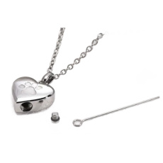 Pamětní, pietní urnový přívěsek, Srdce lesklé stříbrné, voděodolné, nerezová ocel 19 x 29 mm + řetízek 50 cm