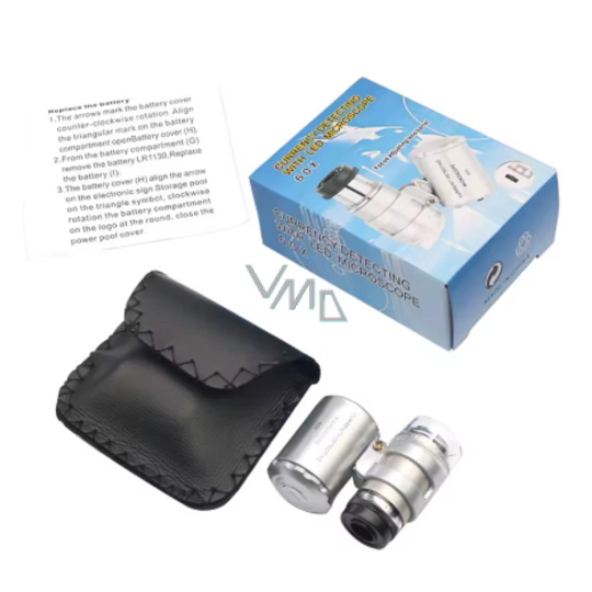 Lupa na šperky 60 x kapesní mini mikroskop s LED a UV světlem, nastavitelné zaostření pro mince, známky a drahokamy Lupa na šperky 60 x kapesní mini mikroskop s LED a UV světlem, nastavitelné zaostření pro mince, známky a drahokamy