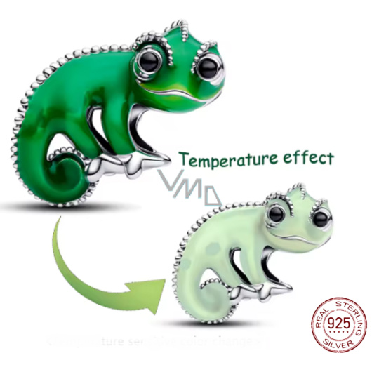 Charm Sterlingové stříbro 925 Disney Na vlásku Pascal – veselý chameleón teplotně citlivý smalt, korálek na náramek film
