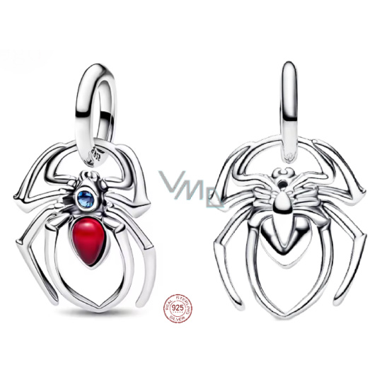 Charm Sterlingové stříbro 925 Pavouk s rubínovým srdcem – symbol odvahy a síly, přívěsek na náramek zvíře