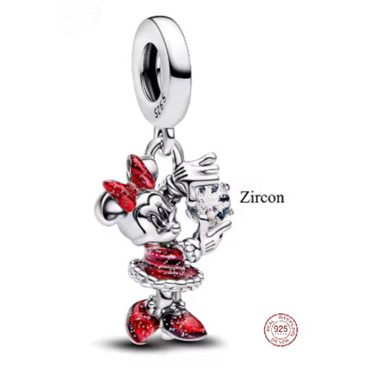 Charm Sterlingové stříbro 925 Disney Minnie Mouse se zirkonem a mašlí, přívěsek na náramek film