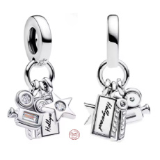 Charm Sterlingové stříbro 925 Hollywood Kamera a Hvězda, pro milovníky filmu, přívěsek na náramek film Charm Sterlingové stříbro 925 Hollywood Kamera a Hvězda, pro milovníky filmu, přívěsek na náramek film