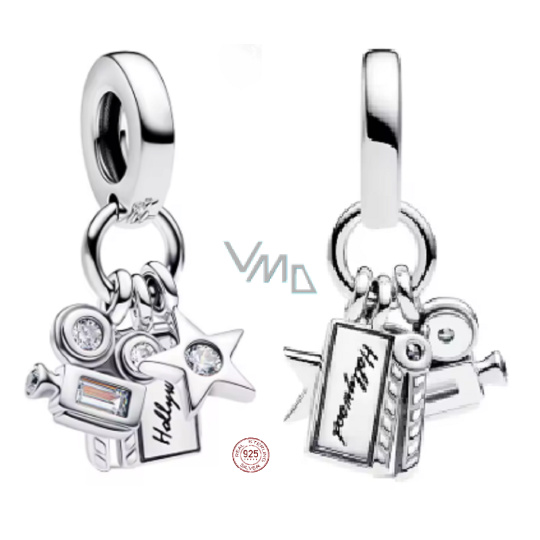 Charm Sterlingové stříbro 925 Hollywood Kamera a Hvězda, pro milovníky filmu, přívěsek na náramek film Charm Sterlingové stříbro 925 Hollywood Kamera a Hvězda, pro milovníky filmu, přívěsek na náramek film