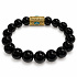 Obsidiánový náramek elastický s modrým okem ve zlatavém korálku, přírodní kámen, kulička 10 mm / 16–17 cm | Talisman ochrany a odvahy