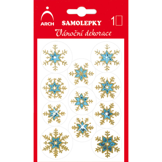 Arch Holografické dekorační samolepky vánoční s glitry 704-GG modro-zlaté 8,5 x 12,5 cm