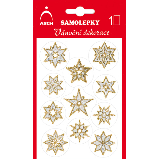 Arch Holografické dekorační samolepky vánoční s glitry 707-GG stříbrno-zlaté 8,5 x 12,5 cm
