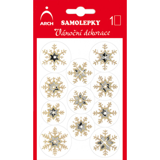 Arch Holografické dekorační samolepky vánoční s glitry 708-GG stříbrno-zlaté 8,5 x 12,5 cm