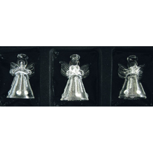 Andělé ze skla sada 3 kusy kapky a kamínky 4,5 cm