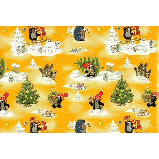 Nekupto Dárkový balicí papír 70 x 200 cm Vánoční Krteček žlutý 1 role
