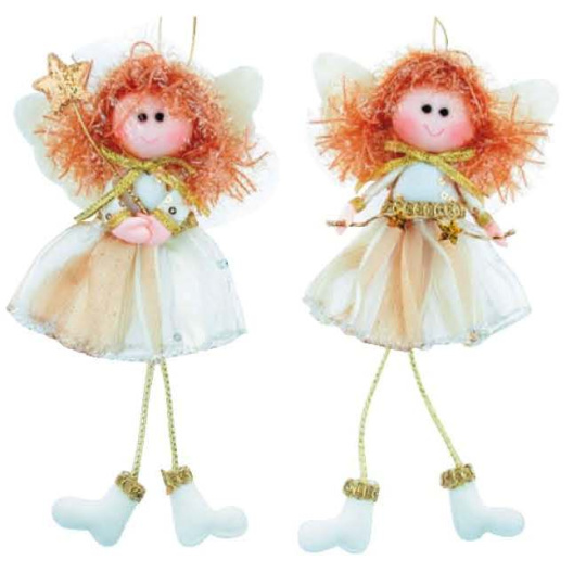 Anděl krémový s průhlednou sukýnkou a měděnými vlásky na zavěšení 20 cm 1 kus