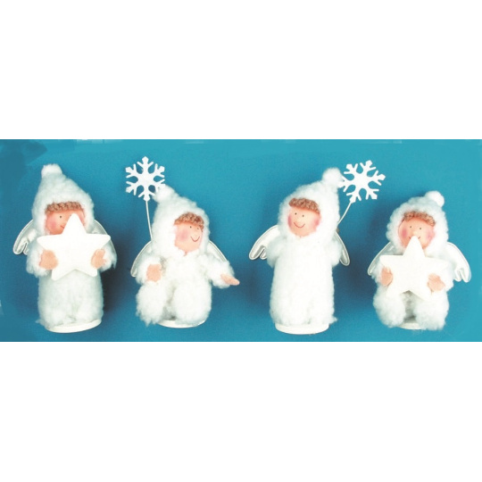 Anděl v bílém kožíšku na zavěšení 10 cm, 1 figurka