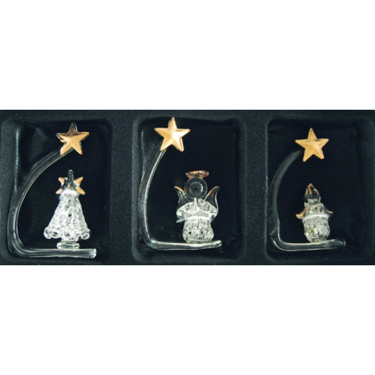 Anděl Sada ze skla l, stromek, svíčka 6 cm