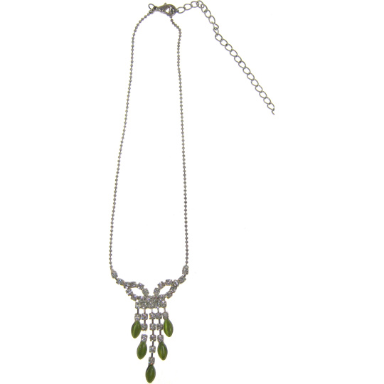 Náhrdelník stříbrný se zelenými kameny 34 cm + náušnice 1 pár