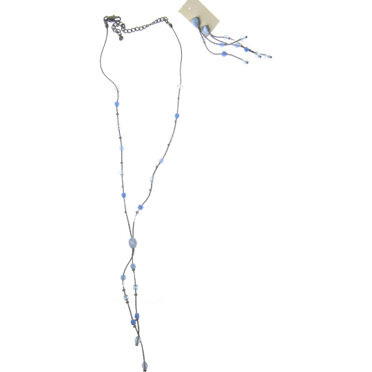 Náhrdelník stříbrný s modrými kamínky 38 cm + náušnice 1 pár Náhrdelník stříbrný s modrými kamínky 38 cm + náušnice 1 pár