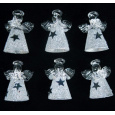Andělé ze skla sada 6 kusů s bílou sukní se stříbrnými hvězdami 4,5 cm