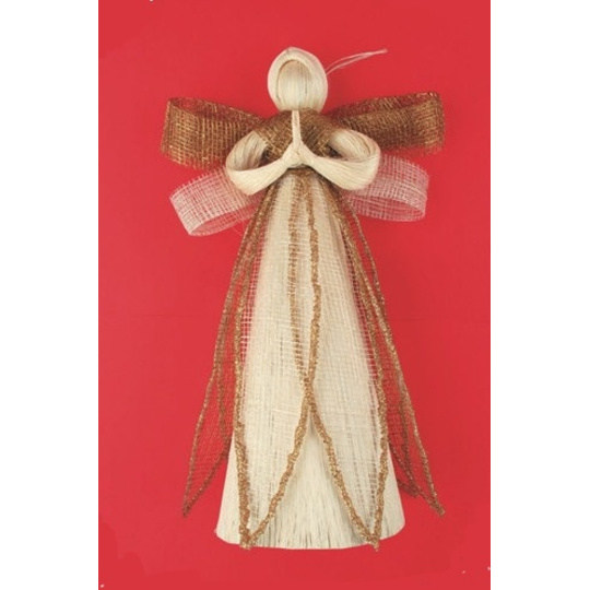 Anděl z banánovníku se zlatými křídly a glitry lemovanou sukní 25 cm