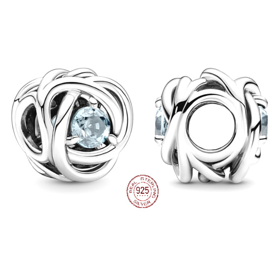 Charm Nekonečný kruh věčnosti březen, znamení zvěrokruhu, vodově modrý korálek na náramek