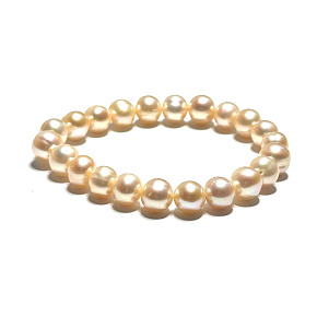 Perla říční meruňková náramek elastický přírodní, kulička 9 mm / 16 - 17 cm, symbol ženskosti, přináší obdiv