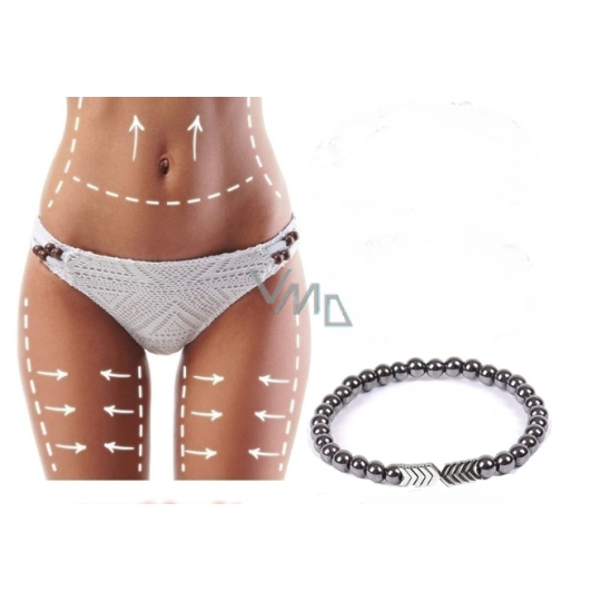 Magnetovec zeštíhlující náramek stříbrná barva elastický přírodní kámen, kulička 8 mm / 16 - 17 cm