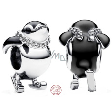 Charm Sterlingové stříbro 925 Tučňák na lyžích, korálek na náramek zvíře