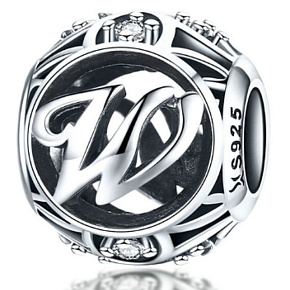 Charm Kouzelná abeceda písmeno W + zirkony, korálek na náramek