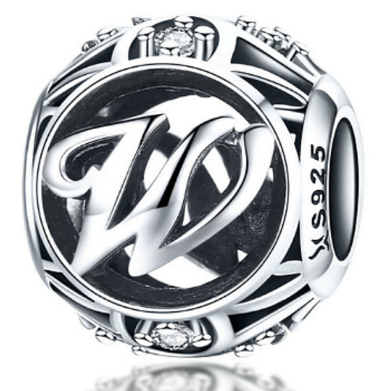 Charm Kouzelná abeceda písmeno W + zirkony, korálek na náramek