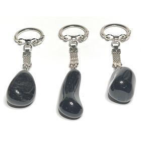 Obsidian Troml přívěsek klíčenka přírodní kámen, cca 10 cm, 1 kus, kámen záchrany