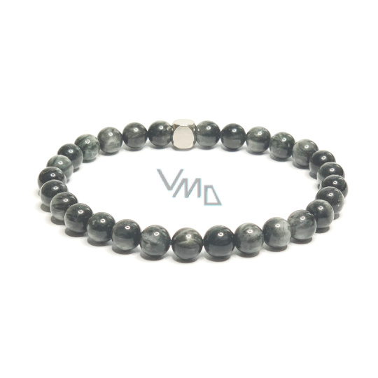 Sokolí oko / Hawk Eye náramek elastický přírodní kámen, kulička 6 mm / 16 - 17 cm, kámen moudrých předků